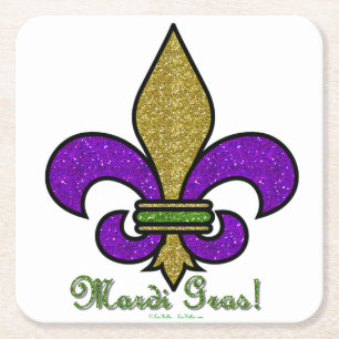 Posavasos Cuadrado De Papel Mardi Gras Fleur De Lis