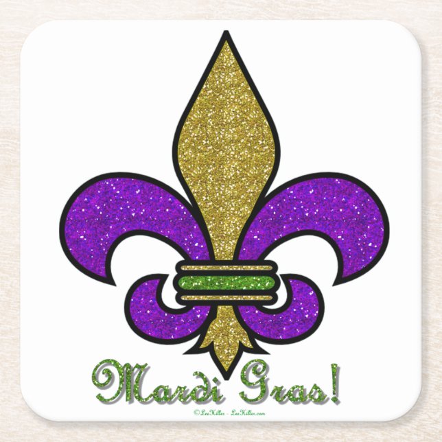 Posavasos Cuadrado De Papel Mardi Gras Fleur De Lis (Anverso)
