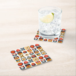 Posavasos Cuadrado De Papel Mareo del mosaico floral retro de arte folclórico
