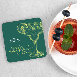 Posavasos Cuadrado De Papel Margarita verde moderna Fiesta Fiesta fiesta de cu