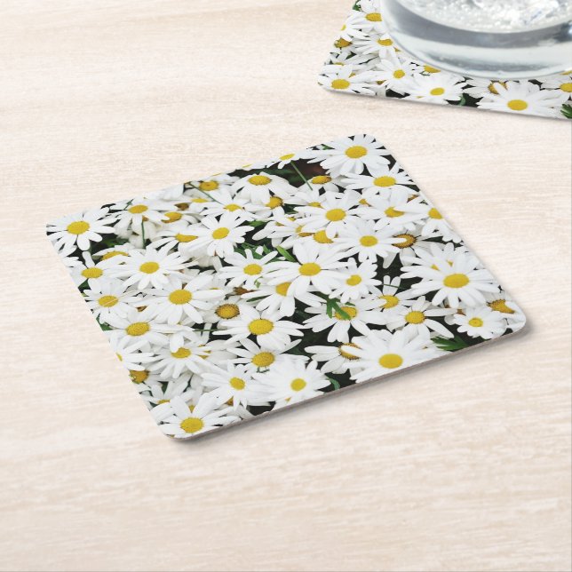 Posavasos Cuadrado De Papel Margaritas (En perspectiva)