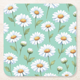 Posavasos Cuadrado De Papel Margaritas acuarela en
