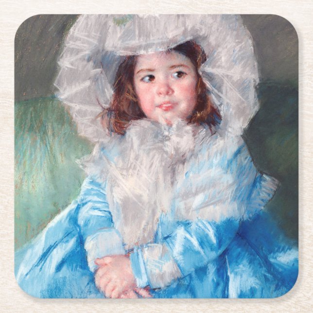 Posavasos Cuadrado De Papel Margot in Blue, Mary Cassatt (Anverso)
