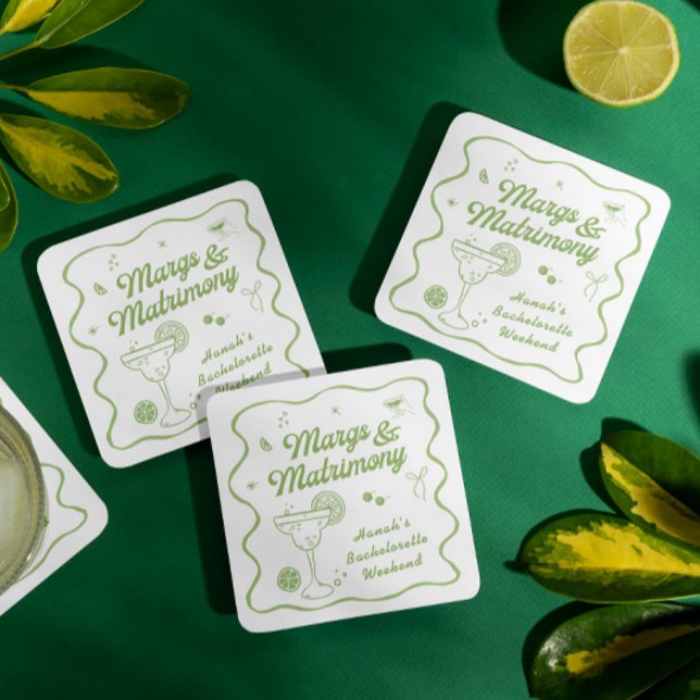 Posavasos Cuadrado De Papel Margs and Matrimony Bachelorette (Subido por el creador)