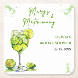 Posavasos Cuadrado De Papel Margs and Matrimony Cocktail Bridal Shower