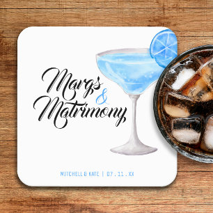 Posavasos Cuadrado De Papel Margs & Matrimony Blue Bridal Shower
