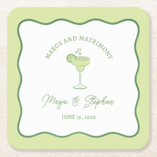 Posavasos Cuadrado De Papel "Margs & Matrimony" Margarita de Lima Simple Bodas