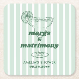 Posavasos Cuadrado De Papel Margs & Matrimony Retro Bachelorette Bridal Shower