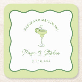 Posavasos Cuadrado De Papel "Margs & Matrimony" Simple Lime Margarita Wedding
