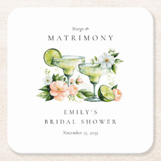 Posavasos Cuadrado De Papel Margs y Matrimonio Floral Despedida de Soltera