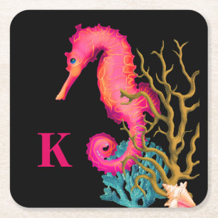 Posavasos Cuadrado De Papel Marine Seahorse Pink Moda
