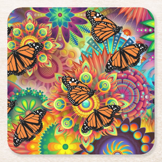 Posavasos Cuadrado De Papel Mariposa (Anverso)