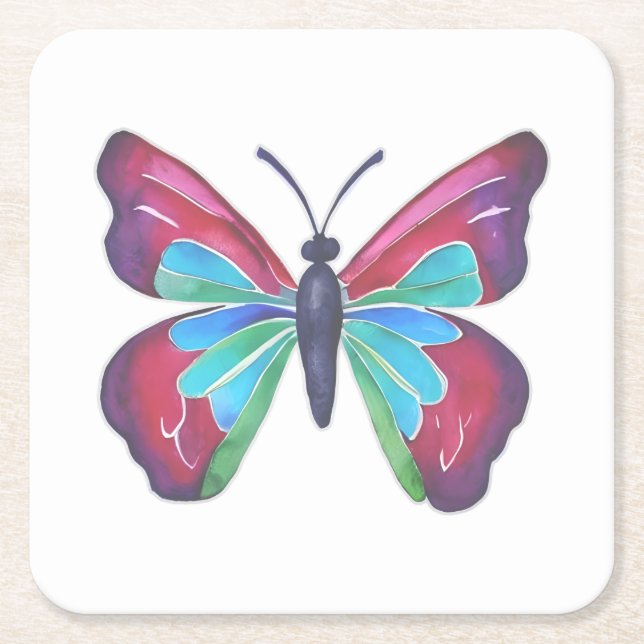 Posavasos Cuadrado De Papel Mariposa (Anverso)