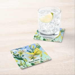 Posavasos Cuadrado De Papel Mariposa amarilla blanca