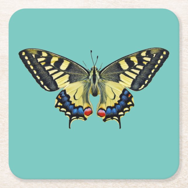 Posavasos Cuadrado De Papel Mariposa amarilla y negra (Anverso)