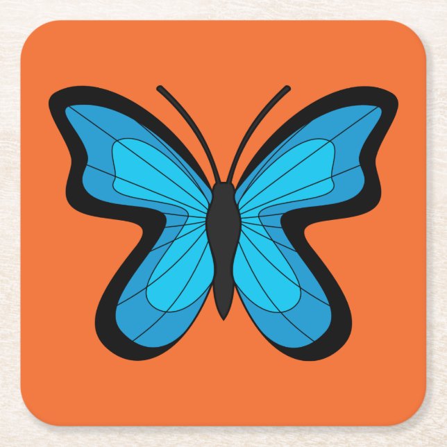 Posavasos Cuadrado De Papel Mariposa azul (Anverso)