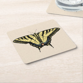 Posavasos Cuadrado De Papel Mariposa de cola de cerda amarilla del suroeste