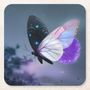 Posavasos Cuadrado De Papel Mariposa de Noche Púrpura
