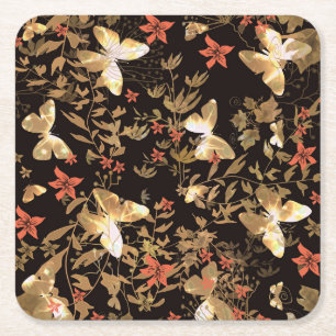 Posavasos Cuadrado De Papel Mariposa de oro