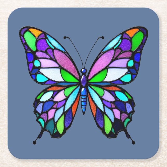 Posavasos Cuadrado De Papel Mariposa de vidrio templado (Anverso)