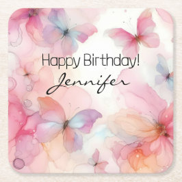 Posavasos Cuadrado De Papel Mariposa Elegante De Papel