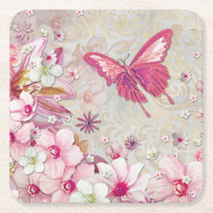 Posavasos Cuadrado De Papel Mariposa elegante y elegante