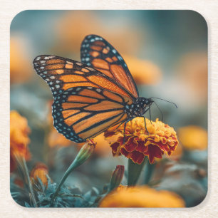 Posavasos Cuadrado De Papel Mariposa en una caléndula