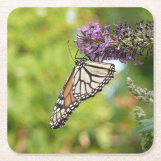 Posavasos Cuadrado De Papel Mariposa monarca sobre mariposa morada Bush