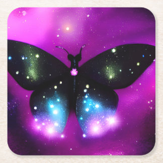 Posavasos Cuadrado De Papel Mariposa Negra Brillante