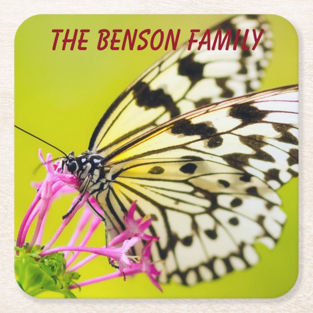 Posavasos Cuadrado De Papel mariposa silvestre de cierre (Anverso)