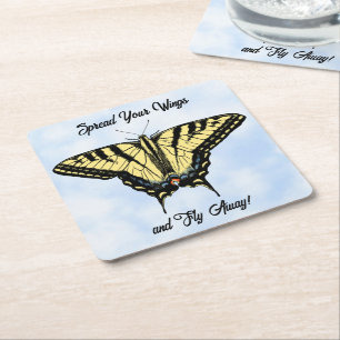 Posavasos Cuadrado De Papel Mariposa Swallowtail Amarilla Personalizada Cielo 