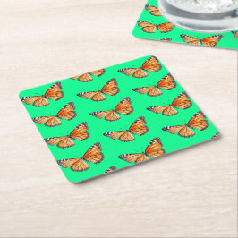 Posavasos Cuadrado De Papel Mariposa verde lima