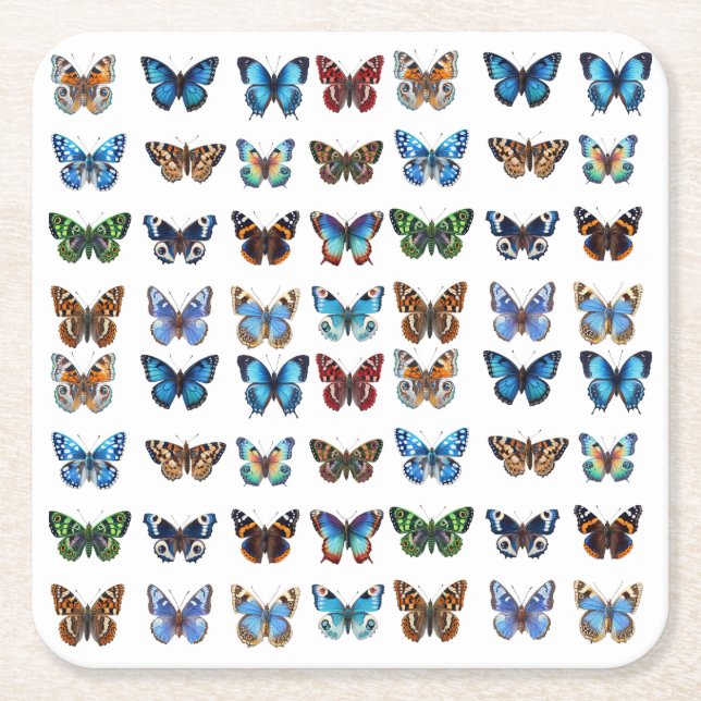 Posavasos Cuadrado De Papel Mariposas (Anverso)
