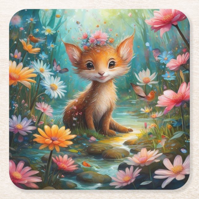 Posavasos Cuadrado De Papel Mariposas de hongos mágicos (Anverso)