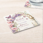 Posavasos Cuadrado De Papel Mariposas de jardín encantadas favores para bebés<br><div class="desc">Jardín con encanto mariposas pastel y flores ducha de bebé favorece las estacas personalizadas,  flores de boho jardín inglés arco lilac rosa pastel primavera verano ducha de bebé regalo vajilla personalizada que también puede ser un gran favor para cada huésped en la ducha de bebé primavera verano</div>