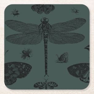 Posavasos Cuadrado De Papel Mariposas de moda de moda de época Dragonfly Bee F