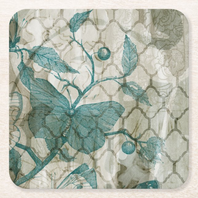 Posavasos Cuadrado De Papel Mariposas del Arabesque V (Anverso)