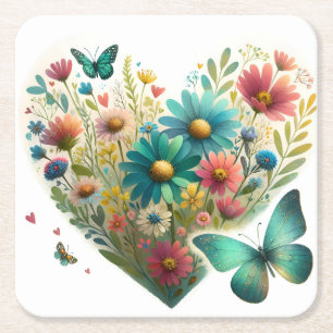 Posavasos Cuadrado De Papel Mariposas Flor Silvestre Susurrante Botánica