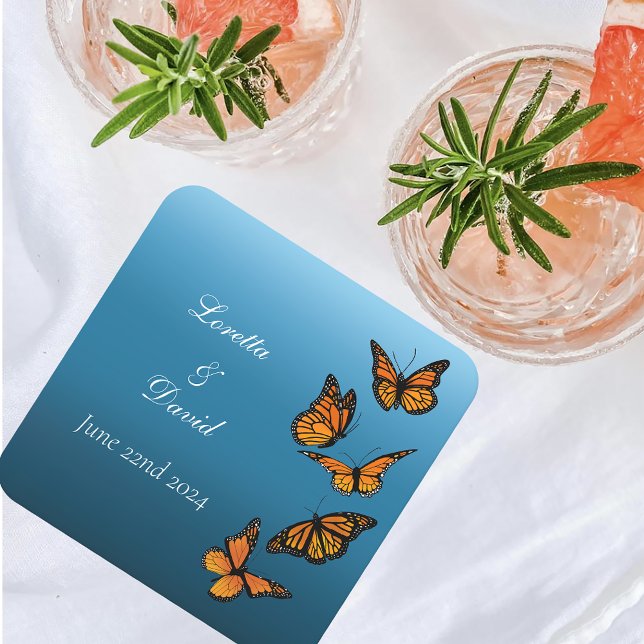 Posavasos Cuadrado De Papel Mariposas monarcas Azul Ombre (Subido por el creador)
