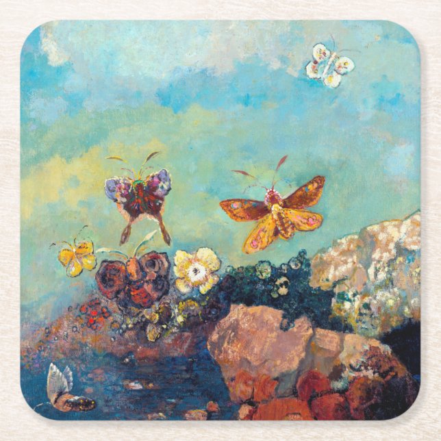 Posavasos Cuadrado De Papel Mariposas, Redon (Anverso)