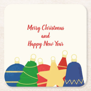 Posavasos Cuadrado De Papel Mariscos con adornos de Navidad retro