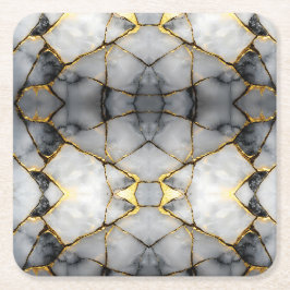 Posavasos Cuadrado De Papel Mármol blanco y negro con oro agrietado moderno