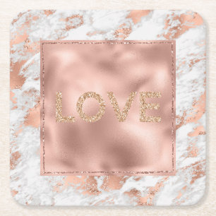Posavasos Cuadrado De Papel Mármol Glitzy Blanco Rosa Bonito