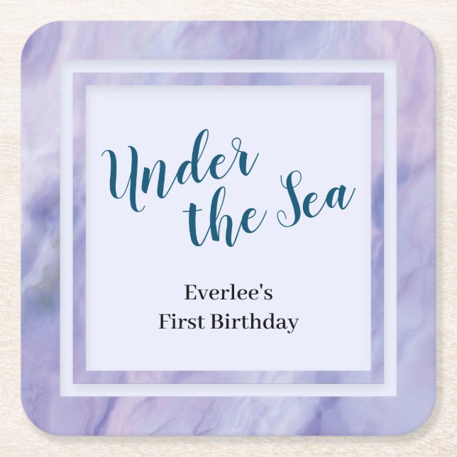 Posavasos Cuadrado De Papel Mármol morado bajo el mar (Anverso)