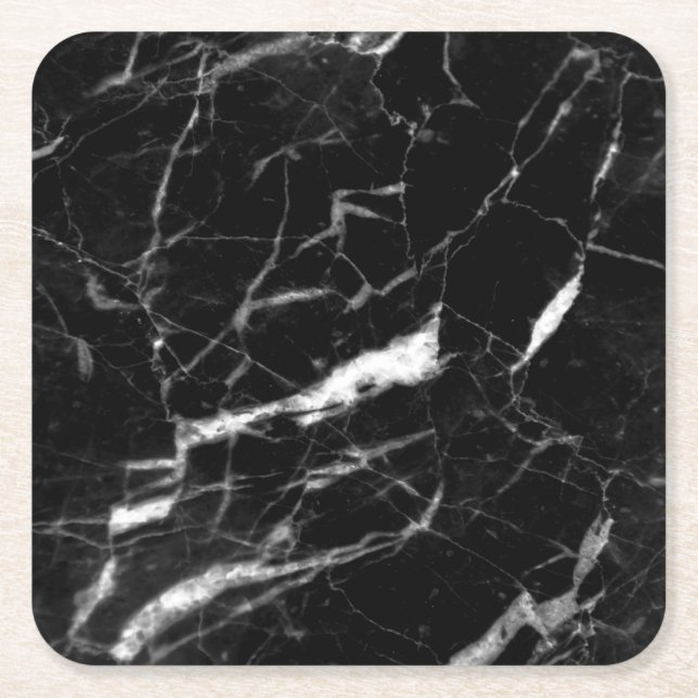 Posavasos Cuadrado De Papel Mármol negro (Anverso)