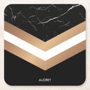Posavasos Cuadrado De Papel Mármol negro elegante