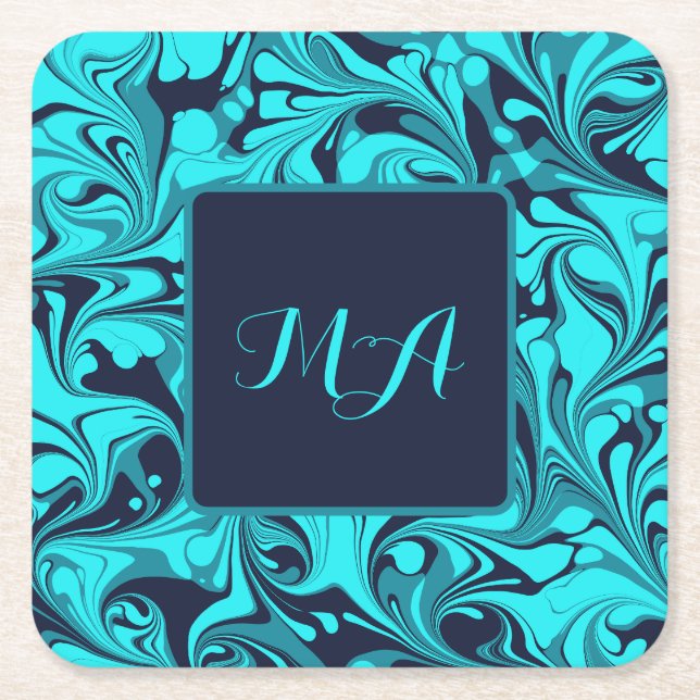 Posavasos Cuadrado De Papel Mármol turquesa (Anverso)