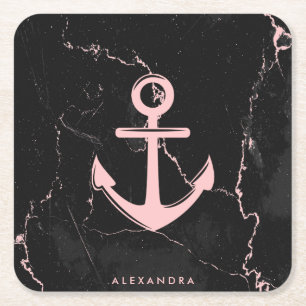 Posavasos Cuadrado De Papel Mármol y ancla