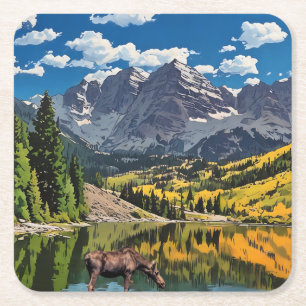 Posavasos Cuadrado De Papel Maroon Bells