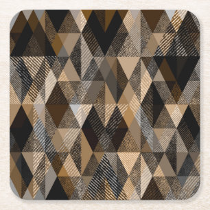 Posavasos Cuadrado De Papel Marrón rombólico texturizado con beige